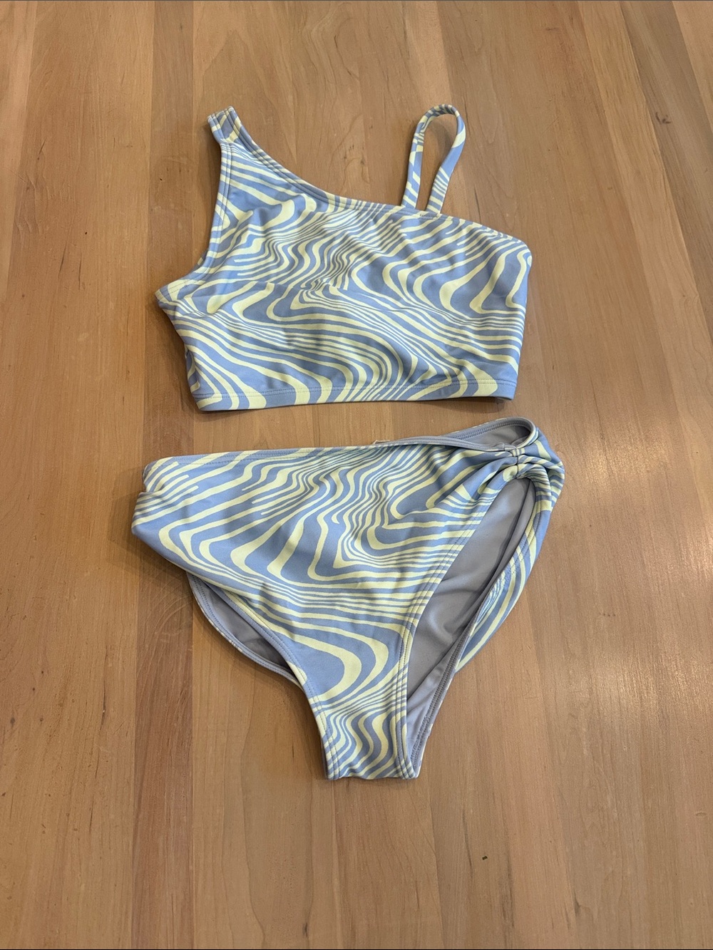 Athleta Girls Swirl-Print Blue and Pale Yellow Bikini Set